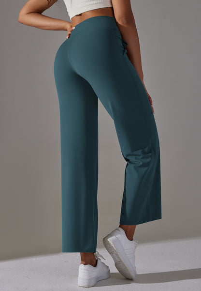 Pantalones de pierna recta con lazo en la cintura