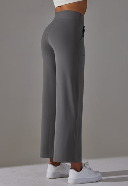 Pantalones de pierna recta con lazo en la cintura