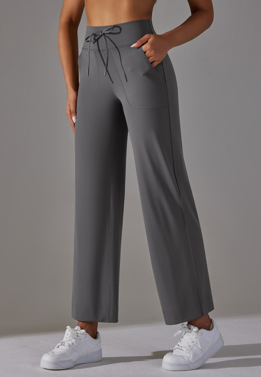 Pantalones de pierna recta con lazo en la cintura