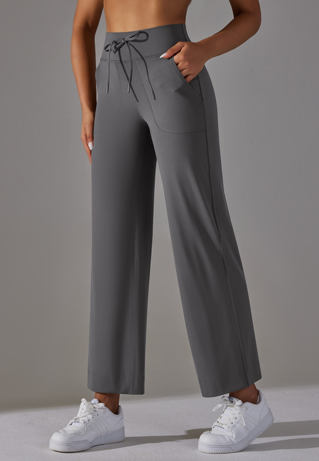 Pantalones de pierna recta con lazo en la cintura