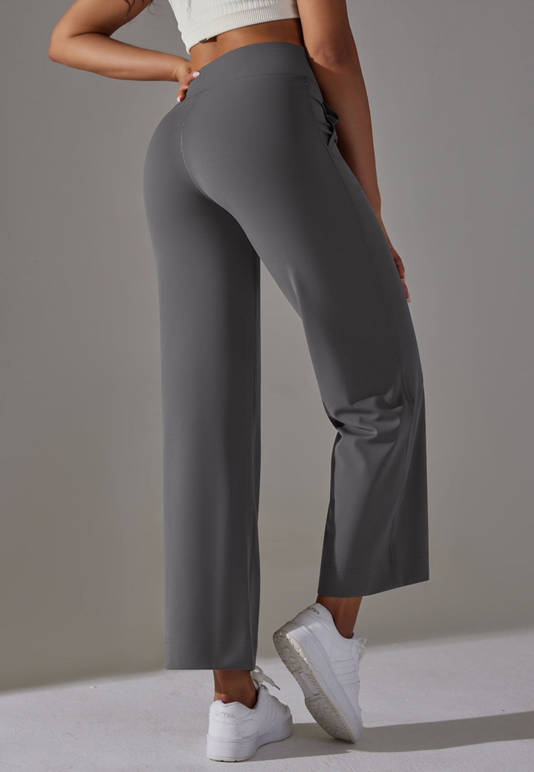Pantalones de pierna recta con lazo en la cintura