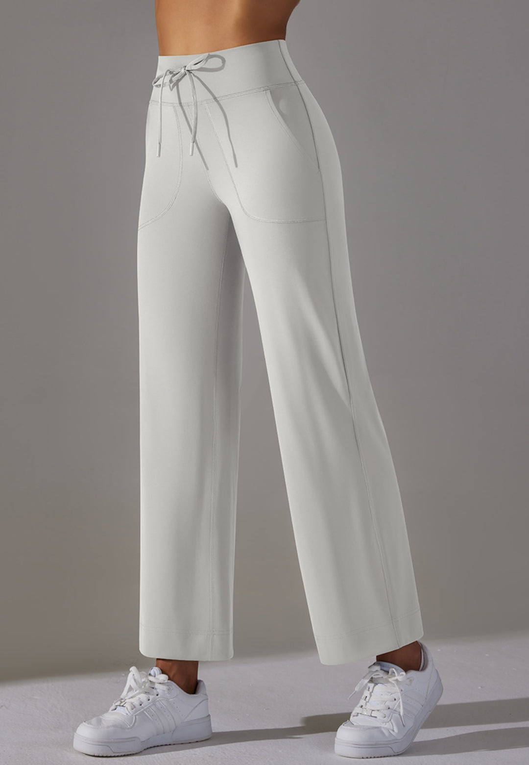 Pantalones de pierna recta con lazo en la cintura