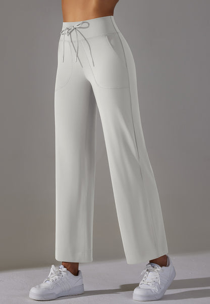 Pantalones de pierna recta con lazo en la cintura