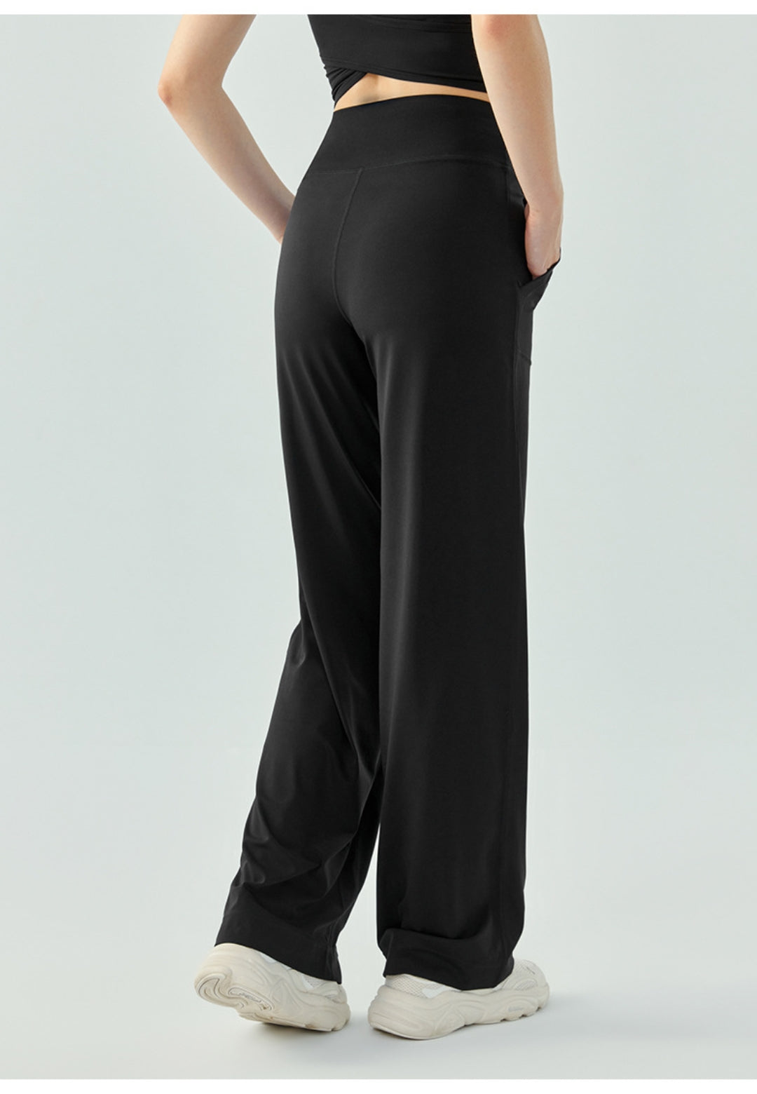 Pantalones de yoga deportivos de cintura alta con cordón y sueltos de color sólido para mujer