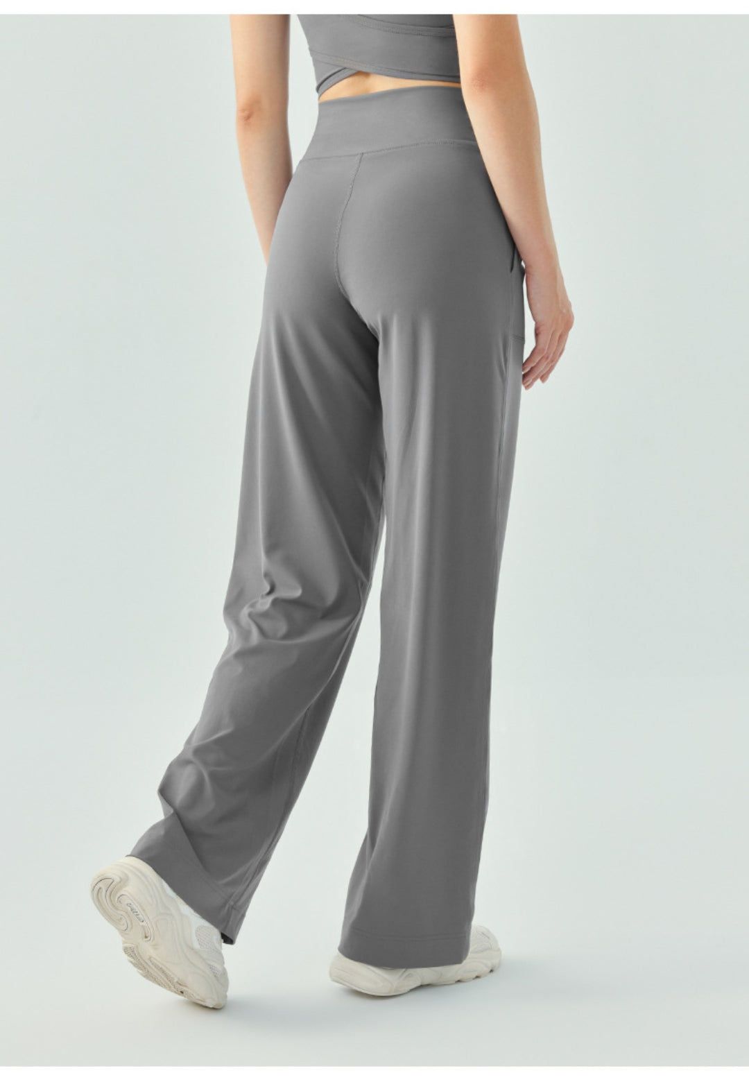 Pantalones de yoga deportivos de cintura alta con cordón y sueltos de color sólido para mujer