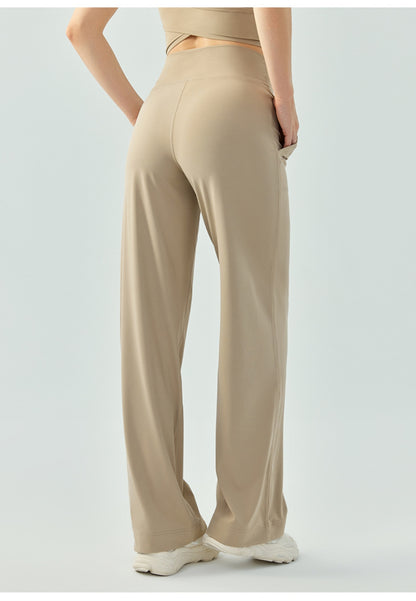 Pantalones de yoga deportivos de cintura alta con cordón y sueltos de color sólido para mujer