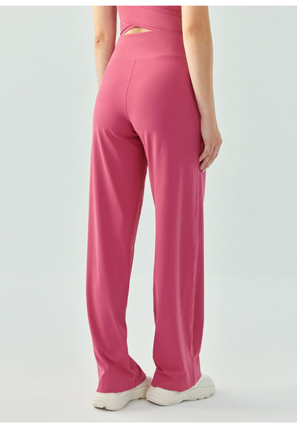 Pantalones de yoga deportivos de cintura alta con cordón y sueltos de color sólido para mujer