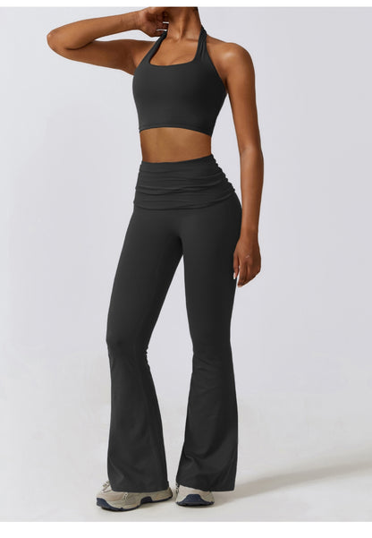 Leggings acampanados con cintura alta y fruncidos