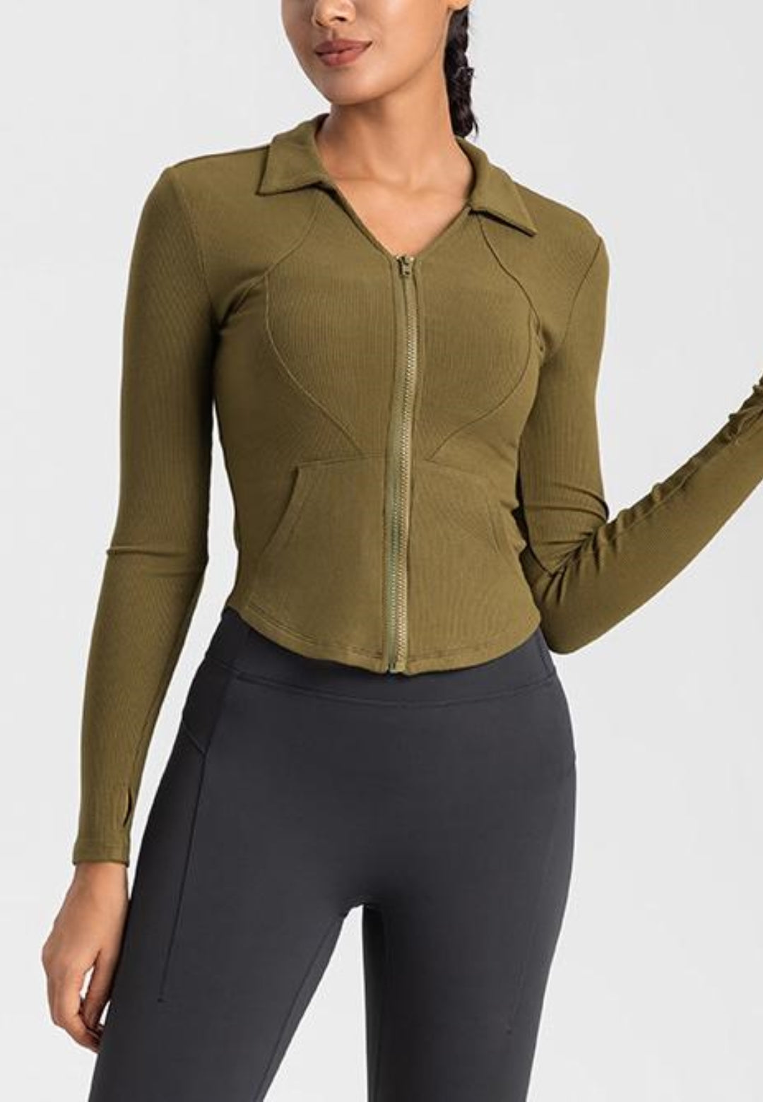 Chaqueta deportiva con cuello y dobladillo curvo