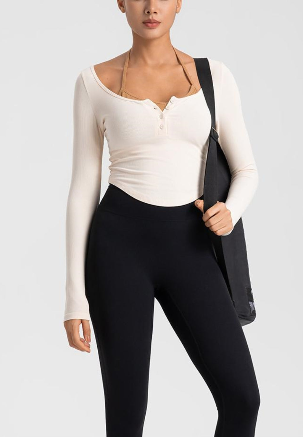 Top corto Henley de doble capa