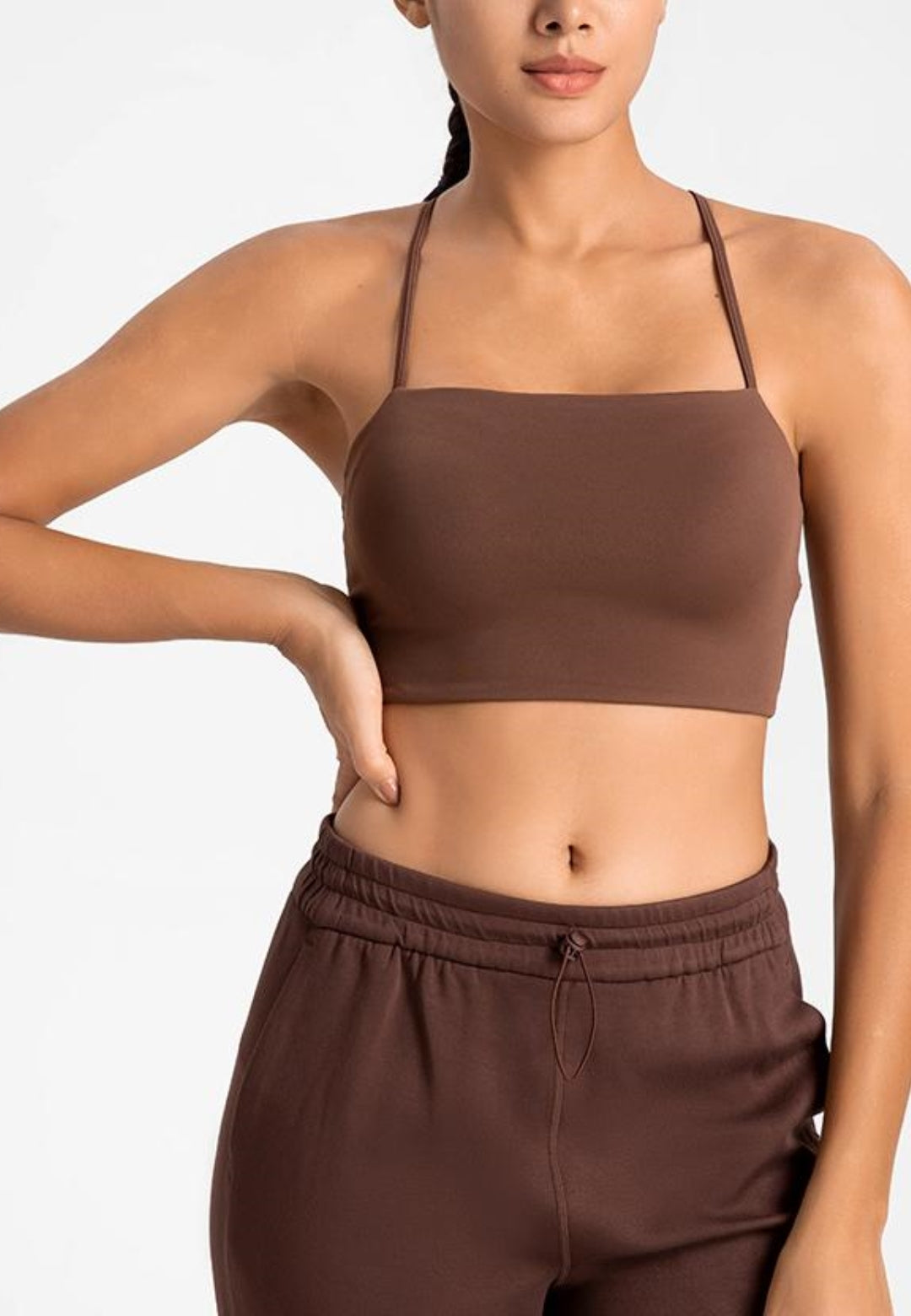 Solid Color Multi-Way Spaghetti Strap Sports Crop Top for