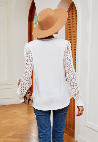 Crochet Trim Eyelet Sleeve Blouse