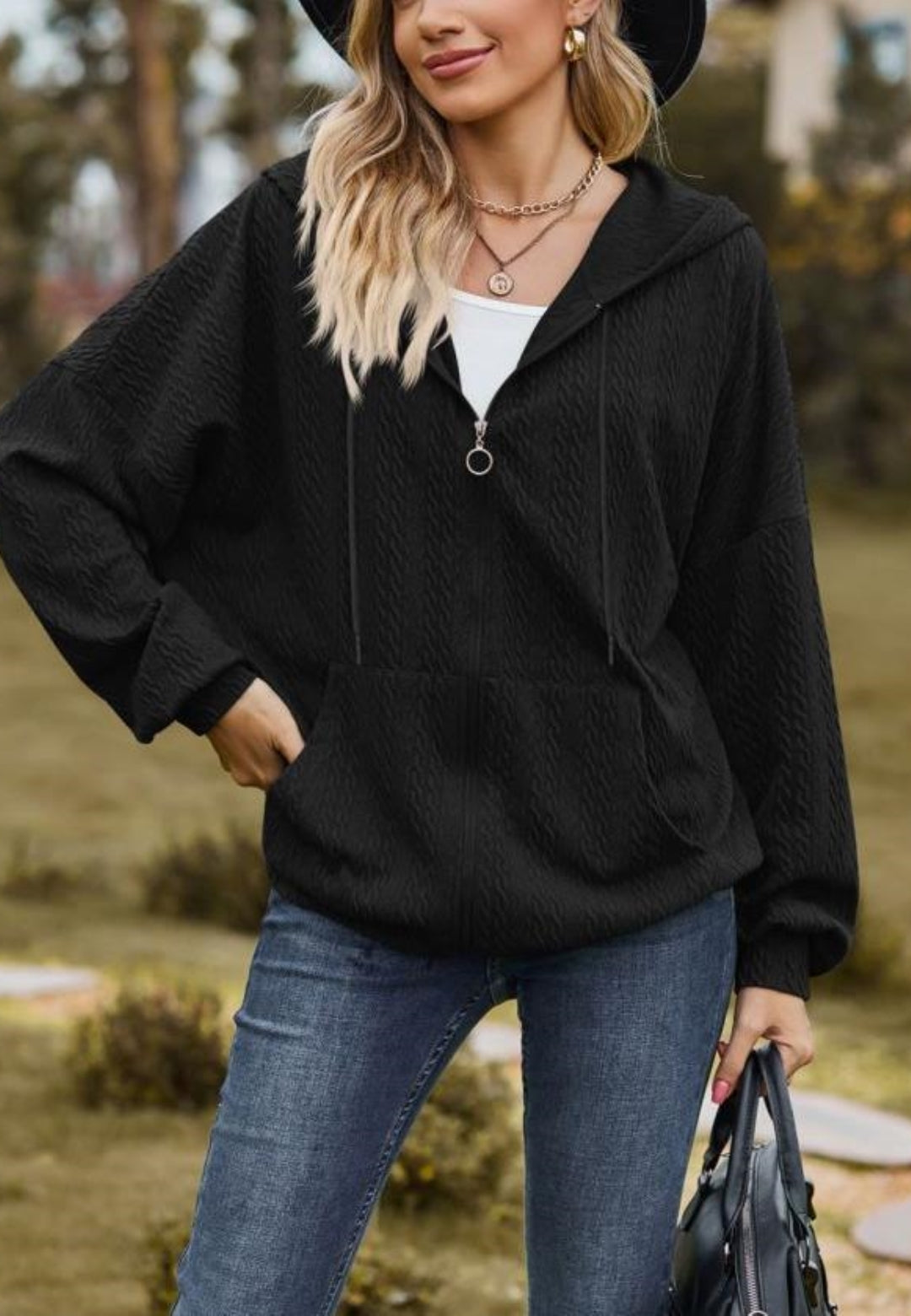 Chaqueta de punto trenzado con cremallera