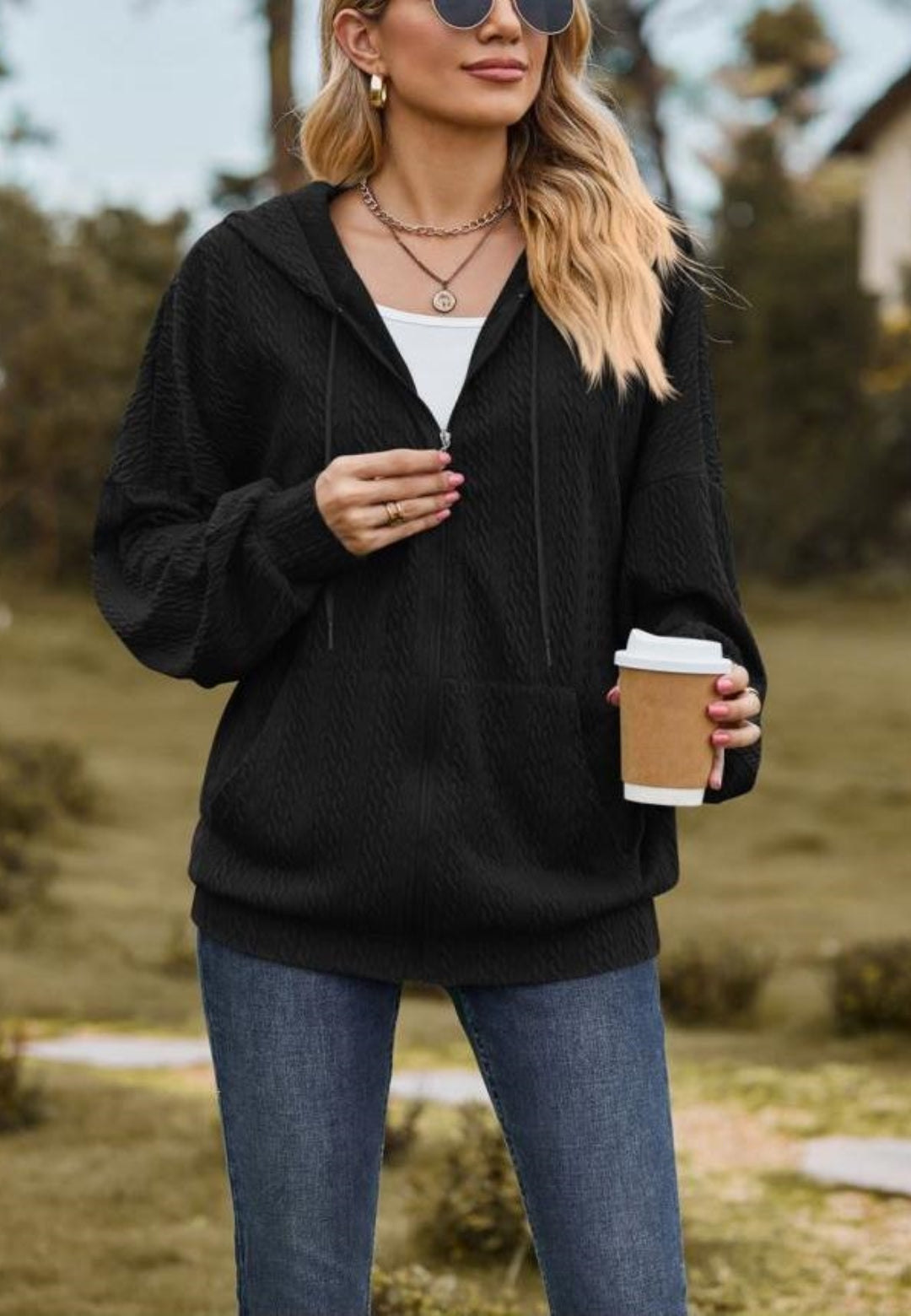 Chaqueta de punto trenzado con cremallera