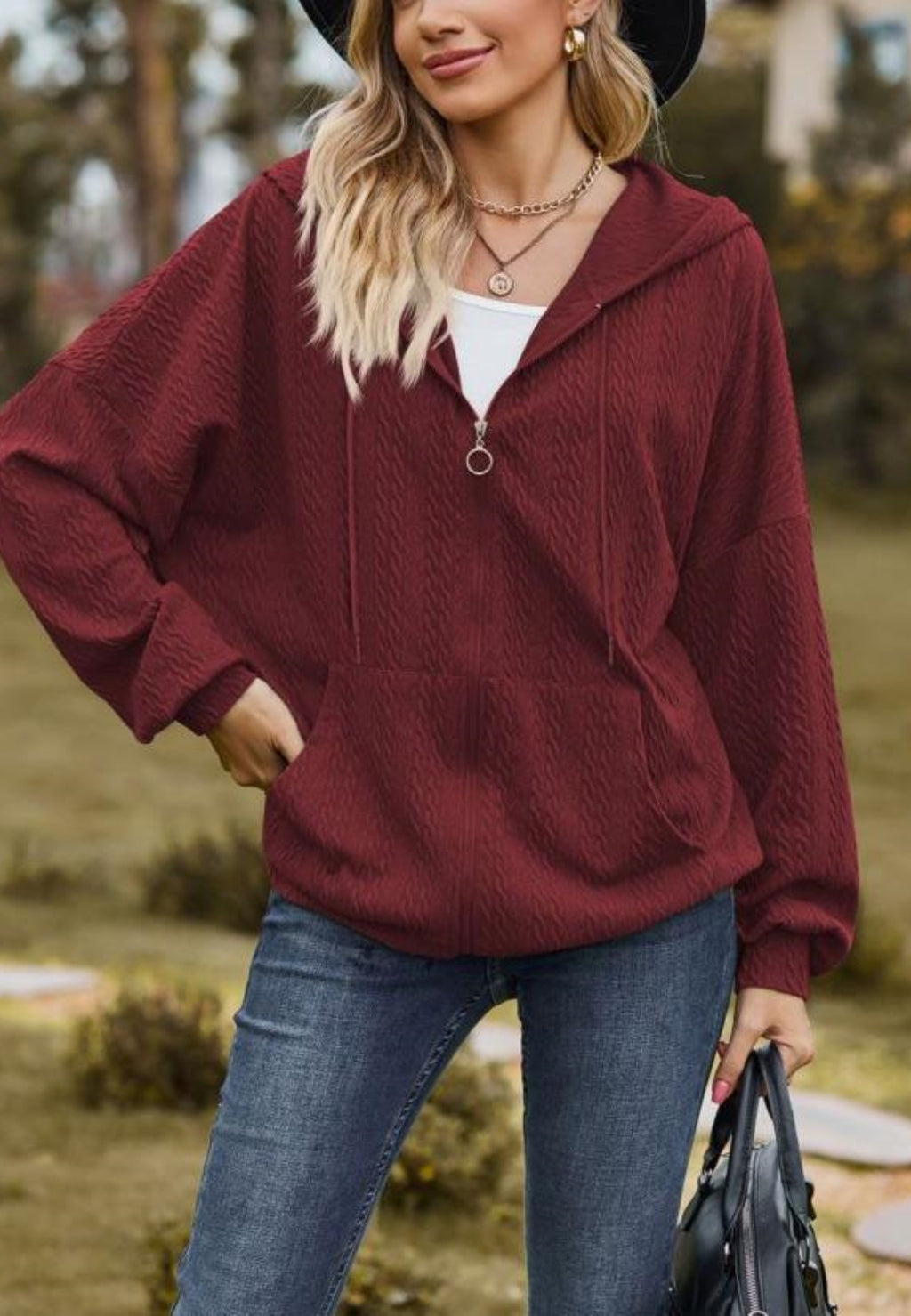 Chaqueta de punto trenzado con cremallera