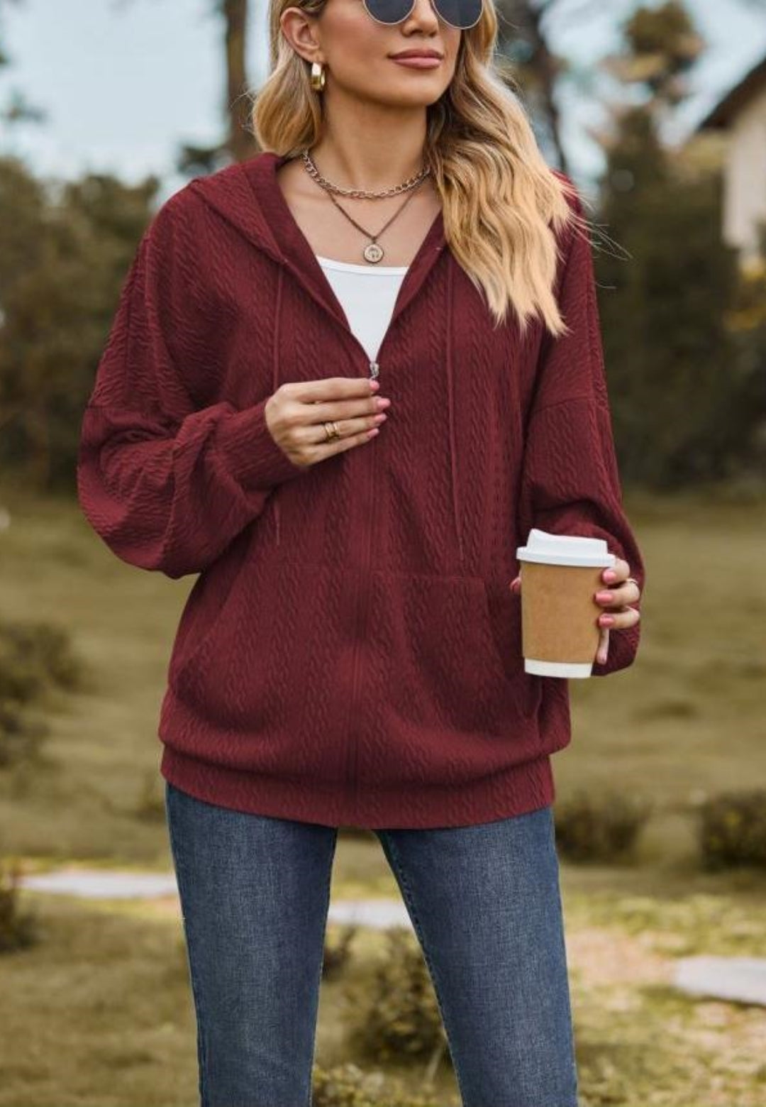 Chaqueta de punto trenzado con cremallera