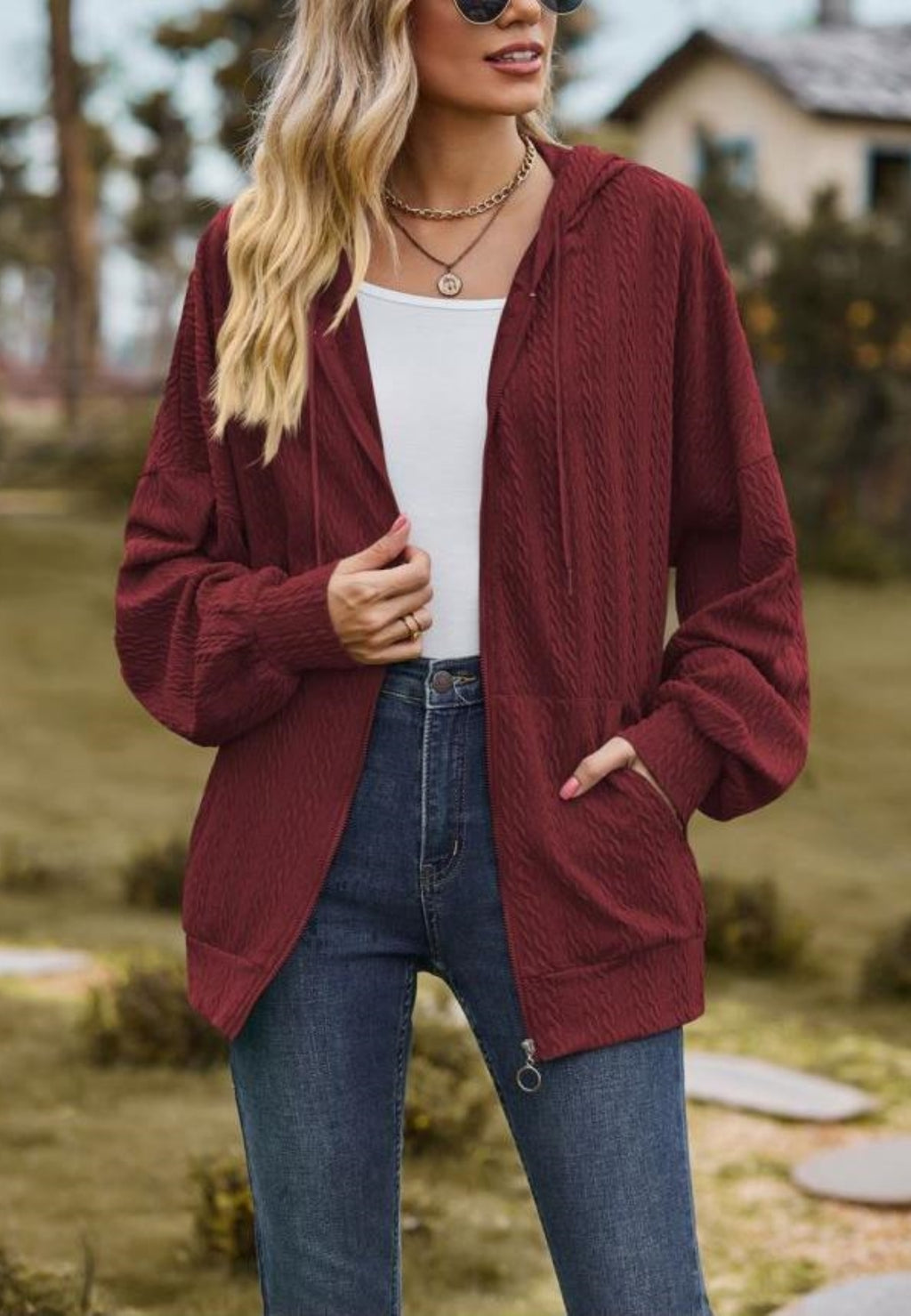 Chaqueta de punto trenzado con cremallera