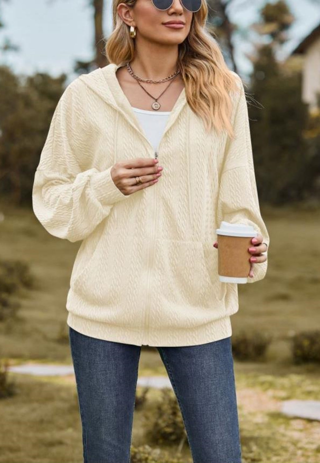 Chaqueta de punto trenzado con cremallera