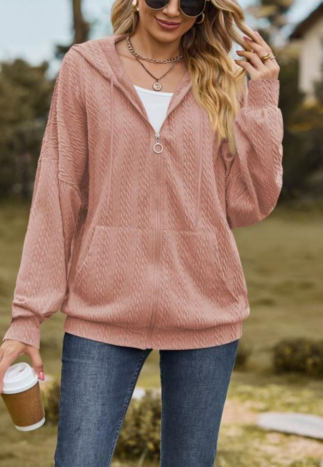 Chaqueta de punto trenzado con cremallera