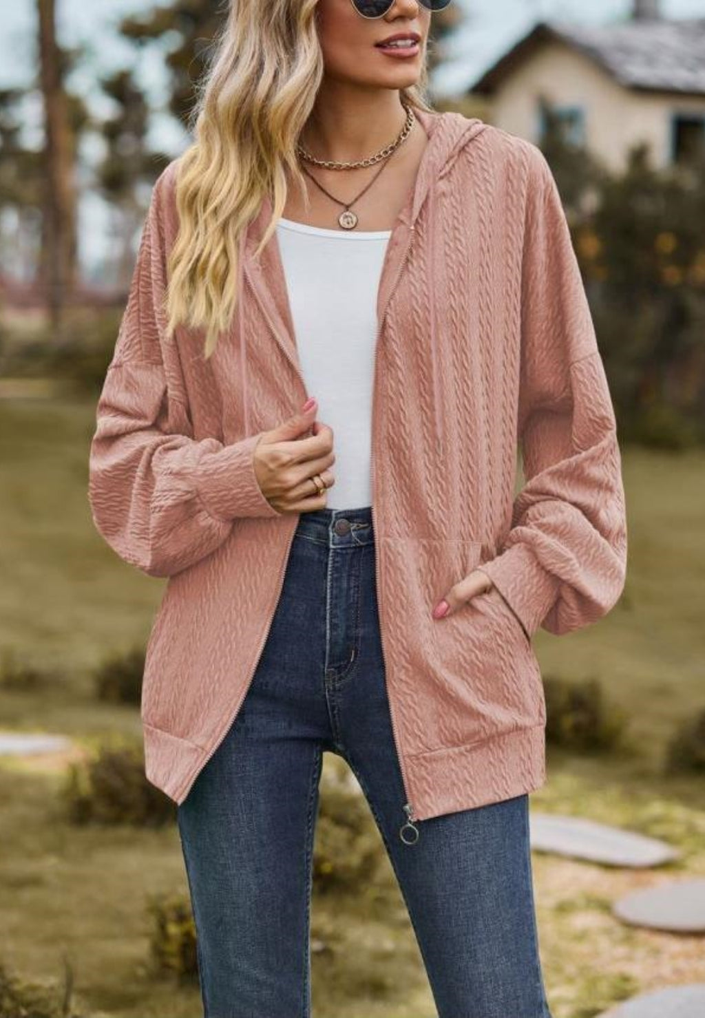 Chaqueta de punto trenzado con cremallera
