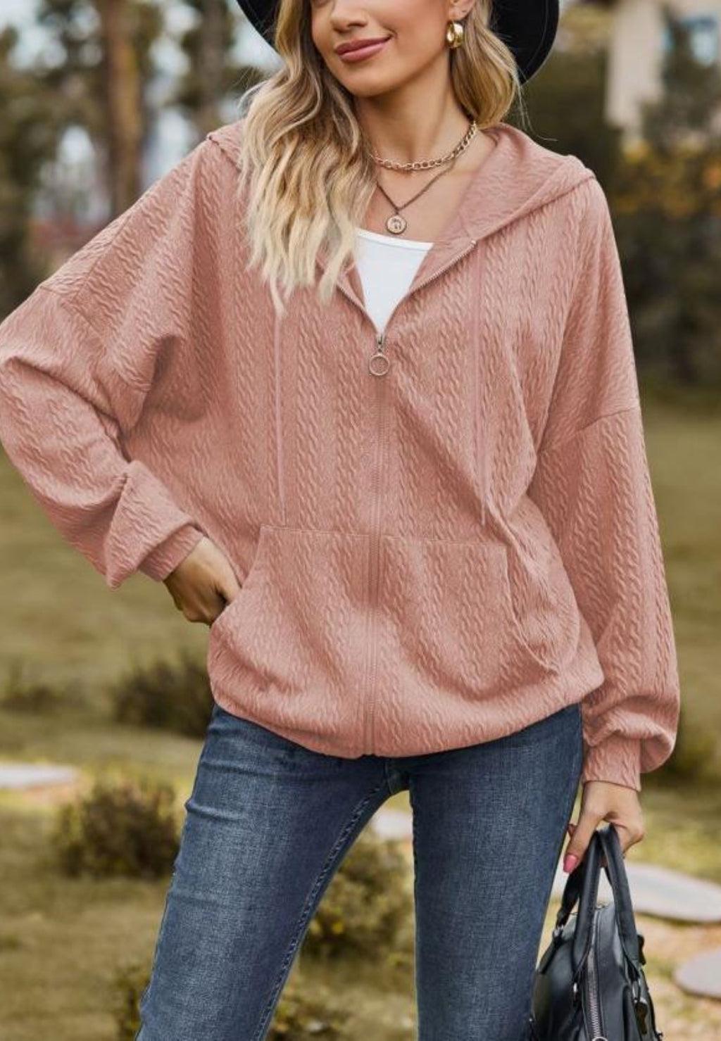 Chaqueta de punto trenzado con cremallera