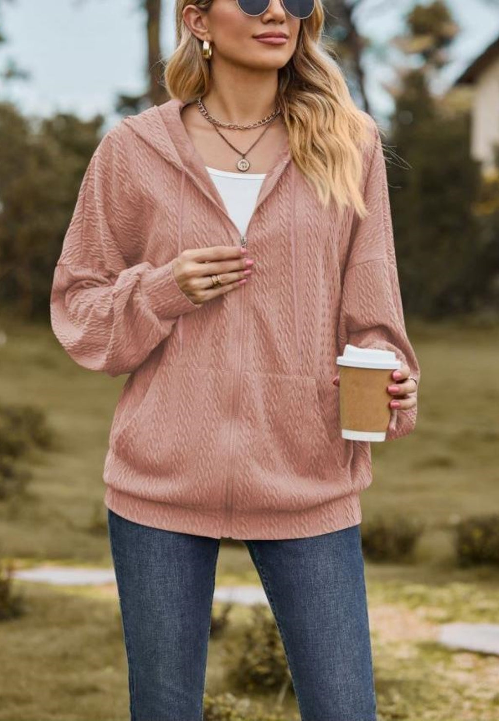 Chaqueta de punto trenzado con cremallera
