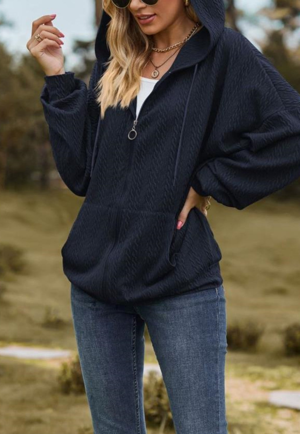 Chaqueta de punto trenzado con cremallera