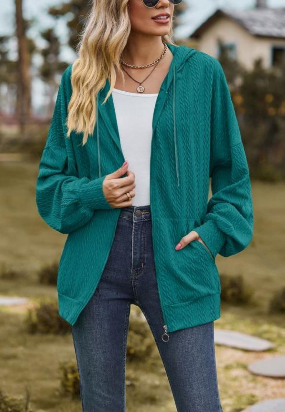 Chaqueta de punto trenzado con cremallera