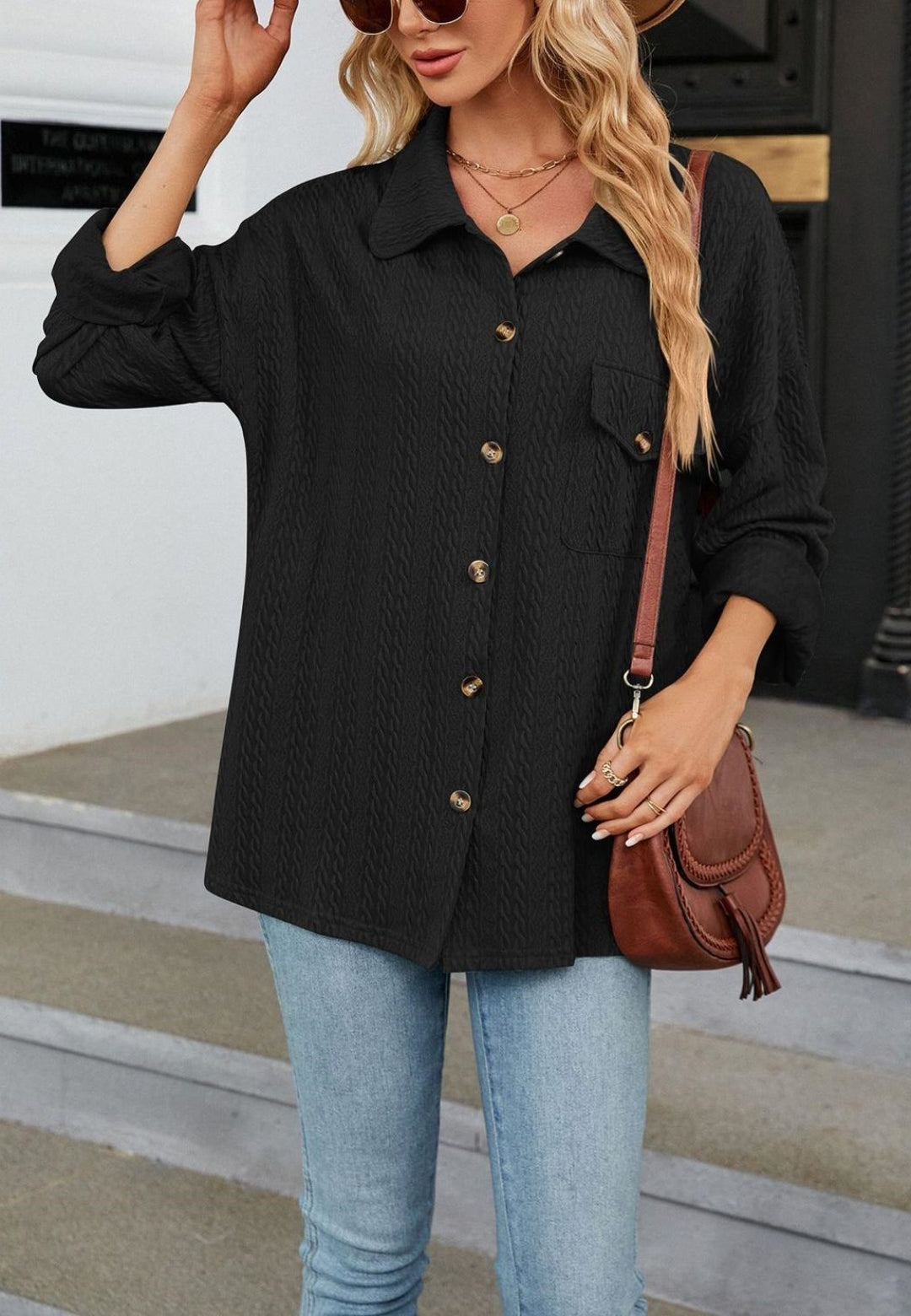 Cable Knit Button Front Shirt