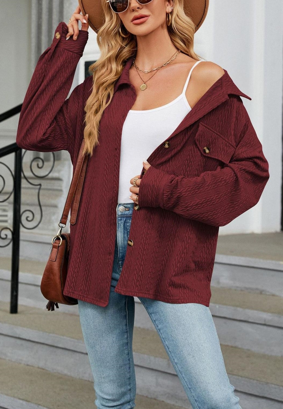 Cable Knit Button Front Shirt