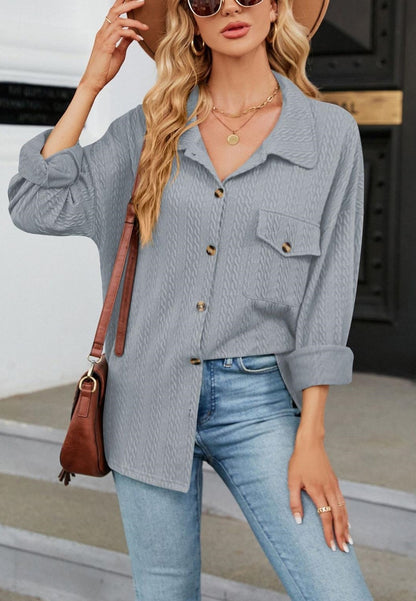 Cable Knit Button Front Shirt