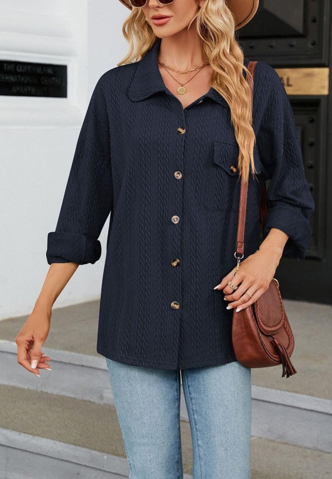 Cable Knit Button Front Shirt