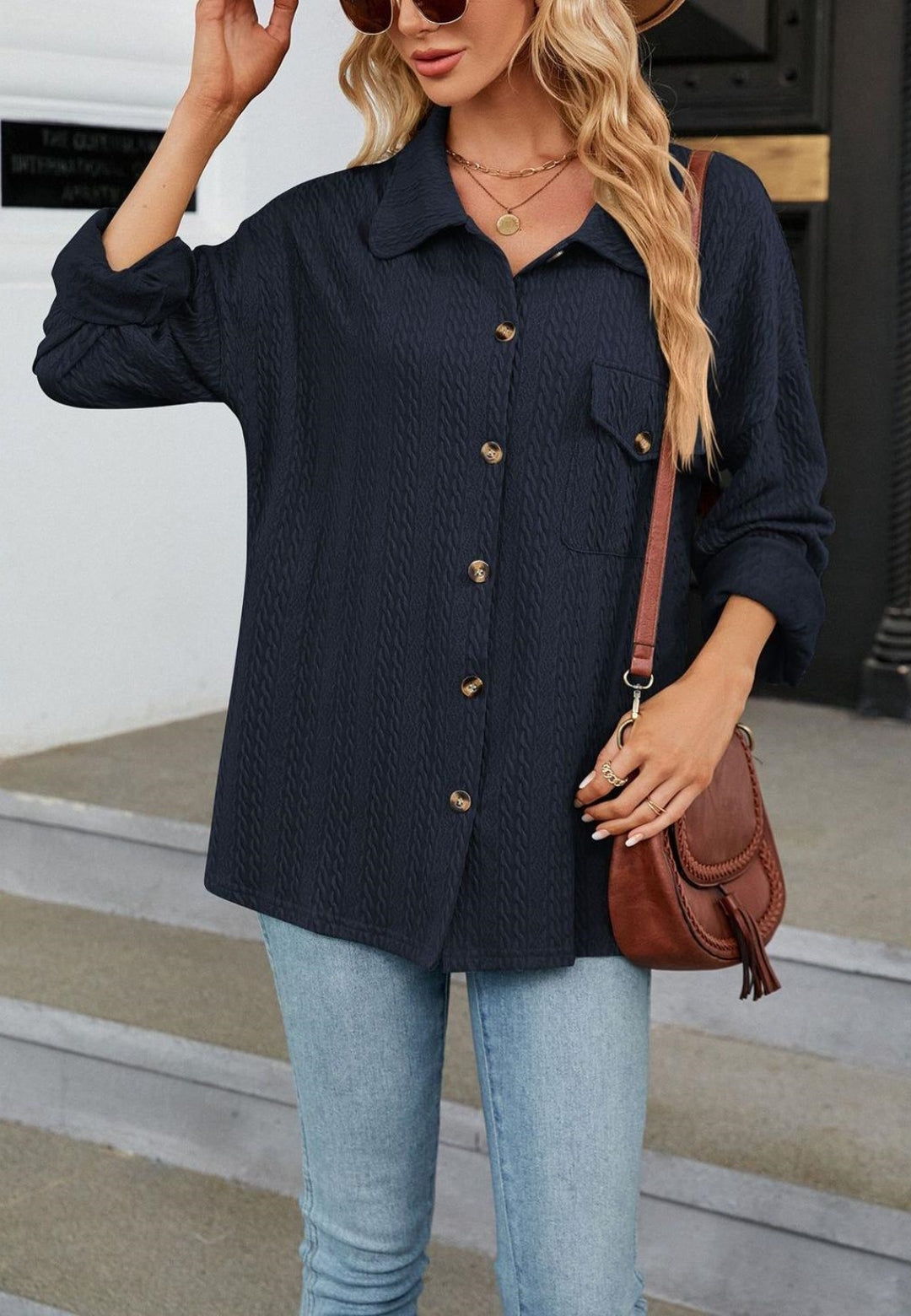 Cable Knit Button Front Shirt
