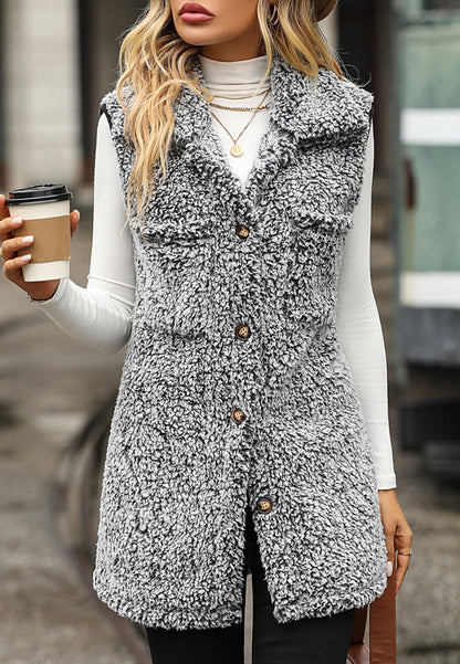 Collared Button Front Teddy Vest
