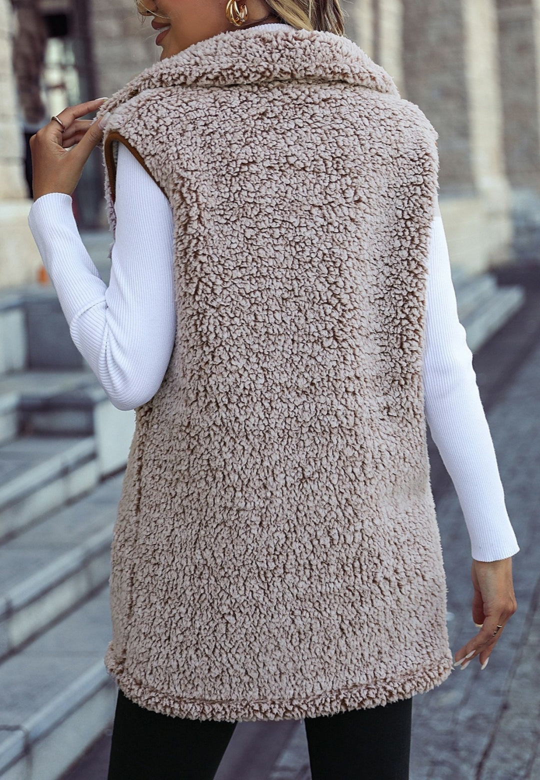 Collared Button Front Teddy Vest