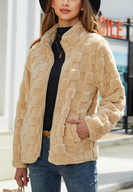 Checkered Pattern Fuzzy Jacket