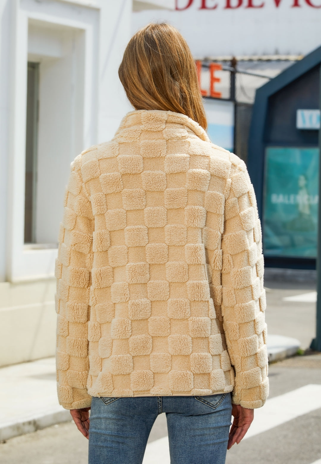 Checkered Pattern Fuzzy Jacket