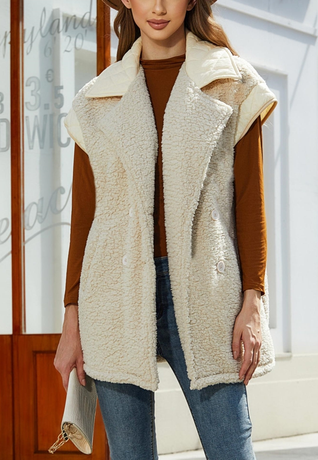 Double Breasted Teddy Vest