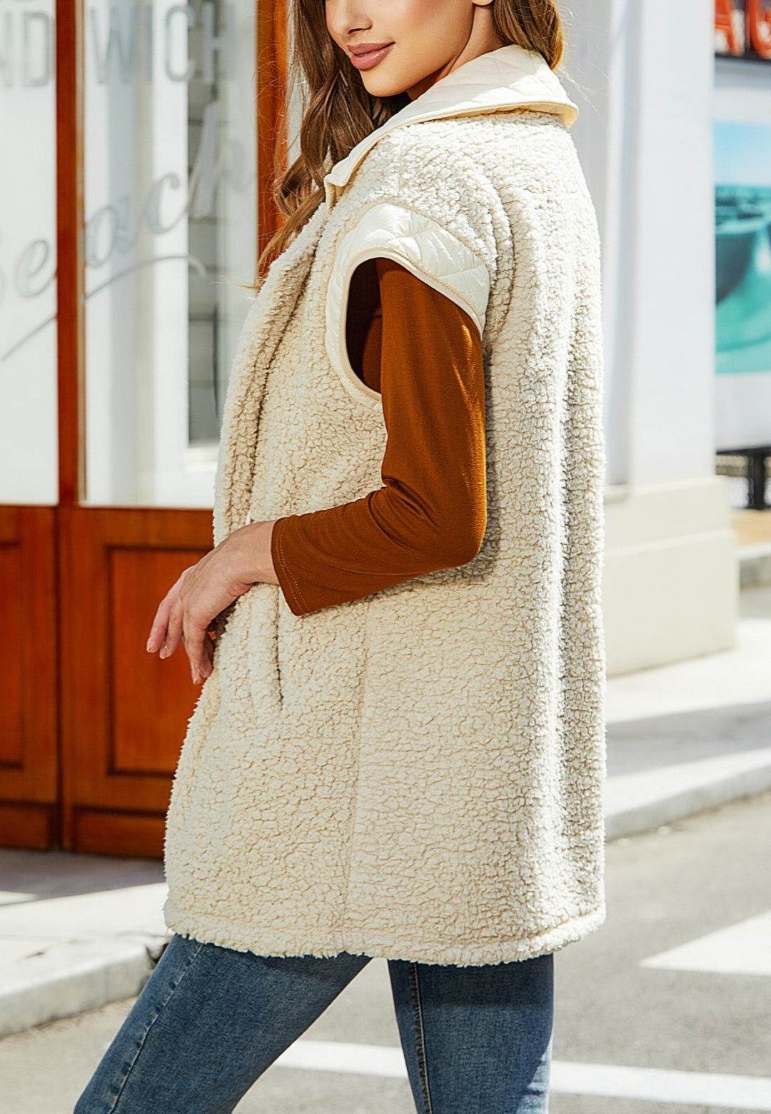 Double Breasted Teddy Vest