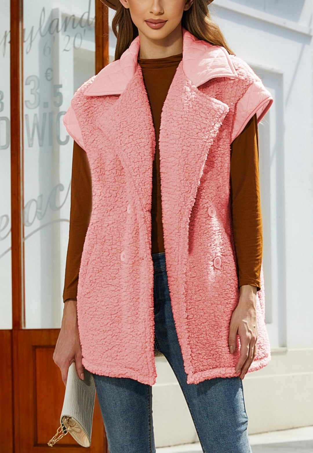 Double Breasted Teddy Vest