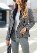 Blazer con estampado de pata de gallo y cuello de peluche