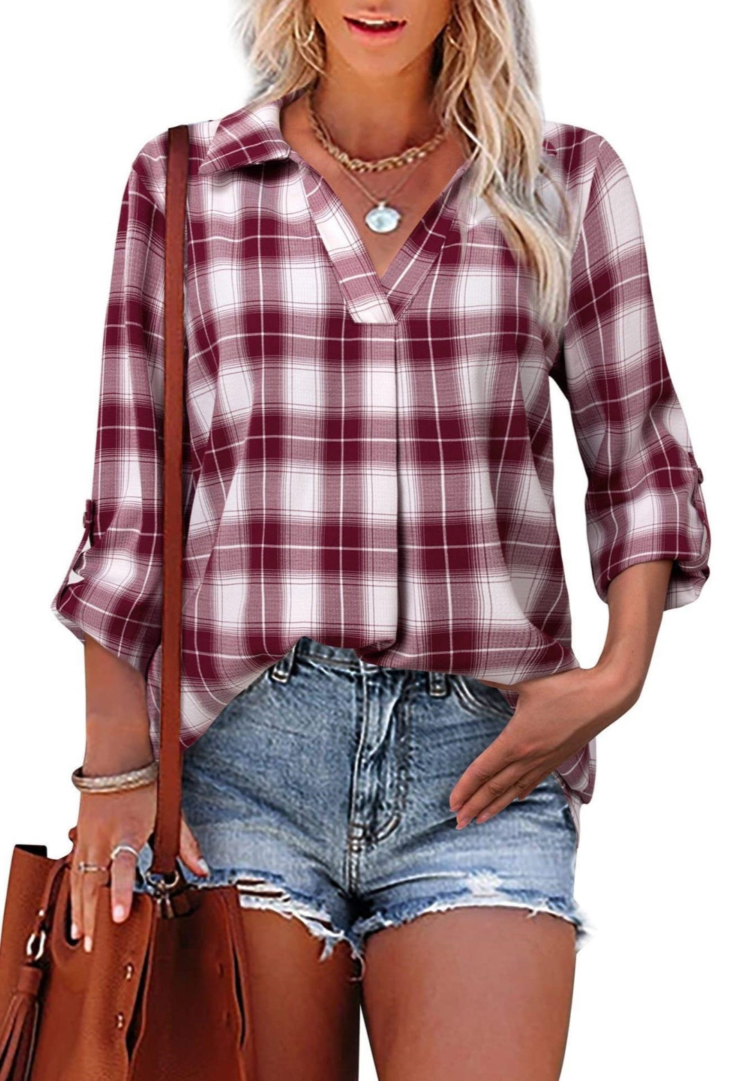 Camisa a cuadros con solapa enrollable