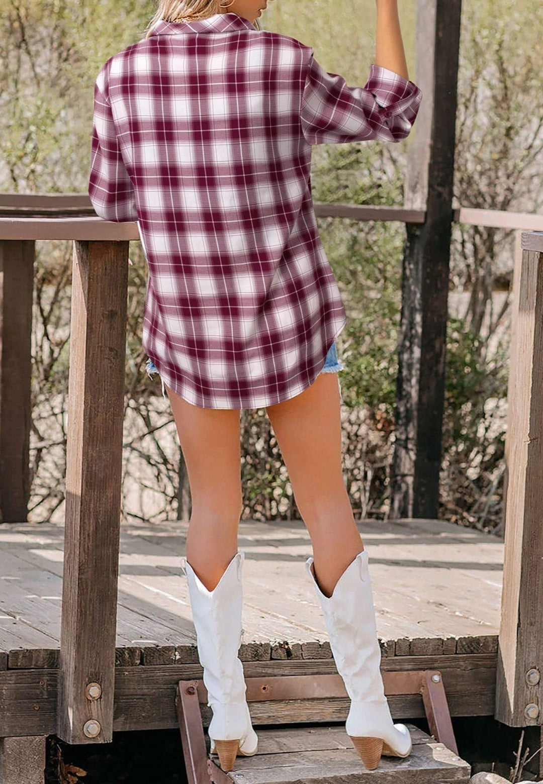 Camisa a cuadros con solapa enrollable