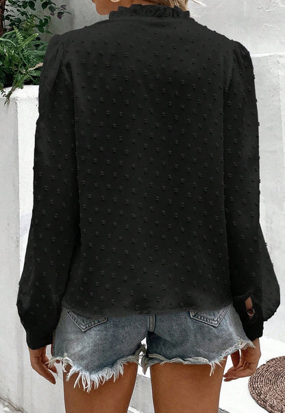 Lace Detail Swiss Dot Blouse