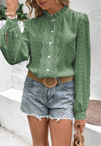 Lace Detail Swiss Dot Blouse