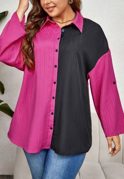 Camisa texturizada de dos tonos Plus