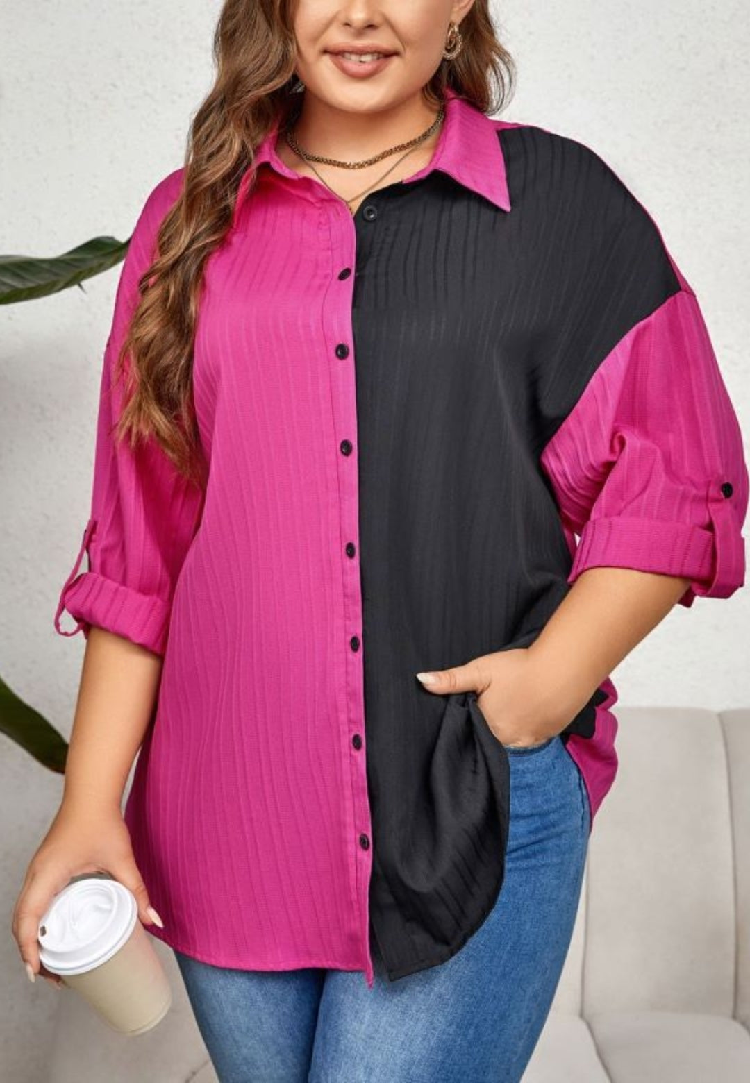 Camisa texturizada de dos tonos Plus