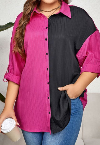 Camisa texturizada de dos tonos Plus