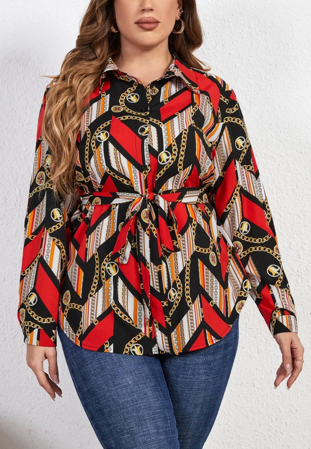 Plus Scarf Print Polo Shirt