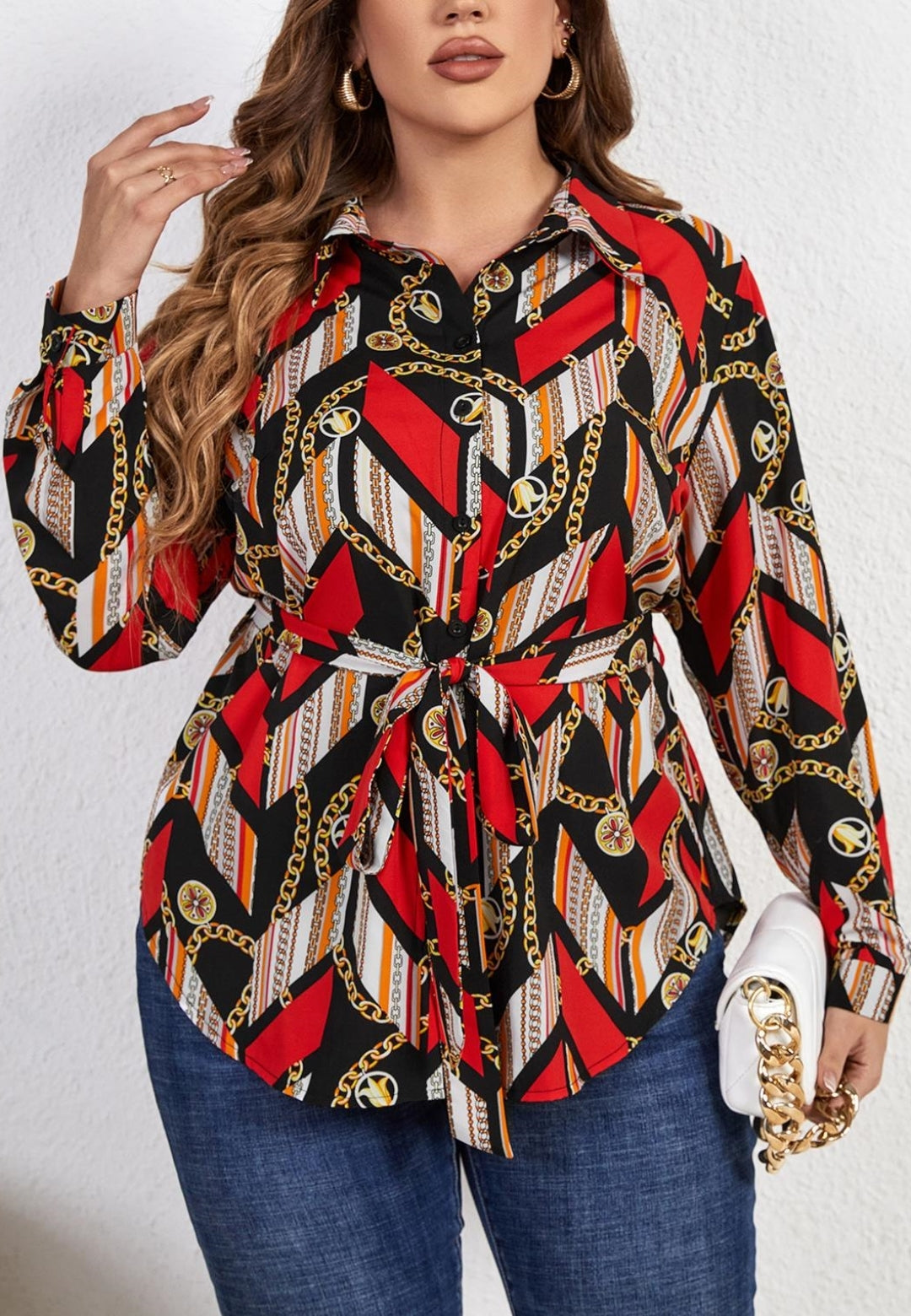 Plus Scarf Print Polo Shirt